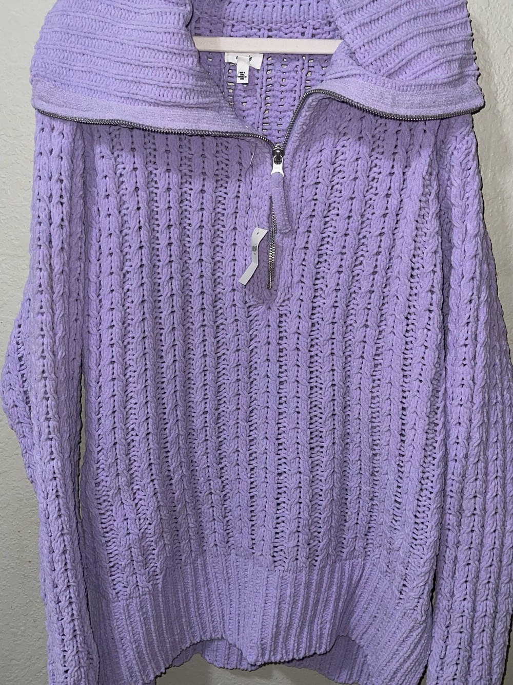 aerie Lavender Open-Knit Half-Zip Sweater
